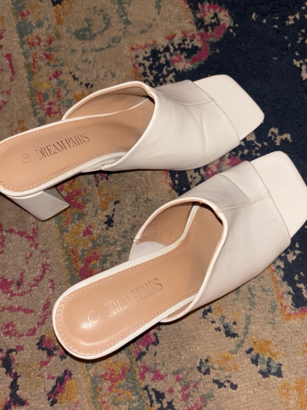 Dream Pairs White Square-Toe Block Heel Mules